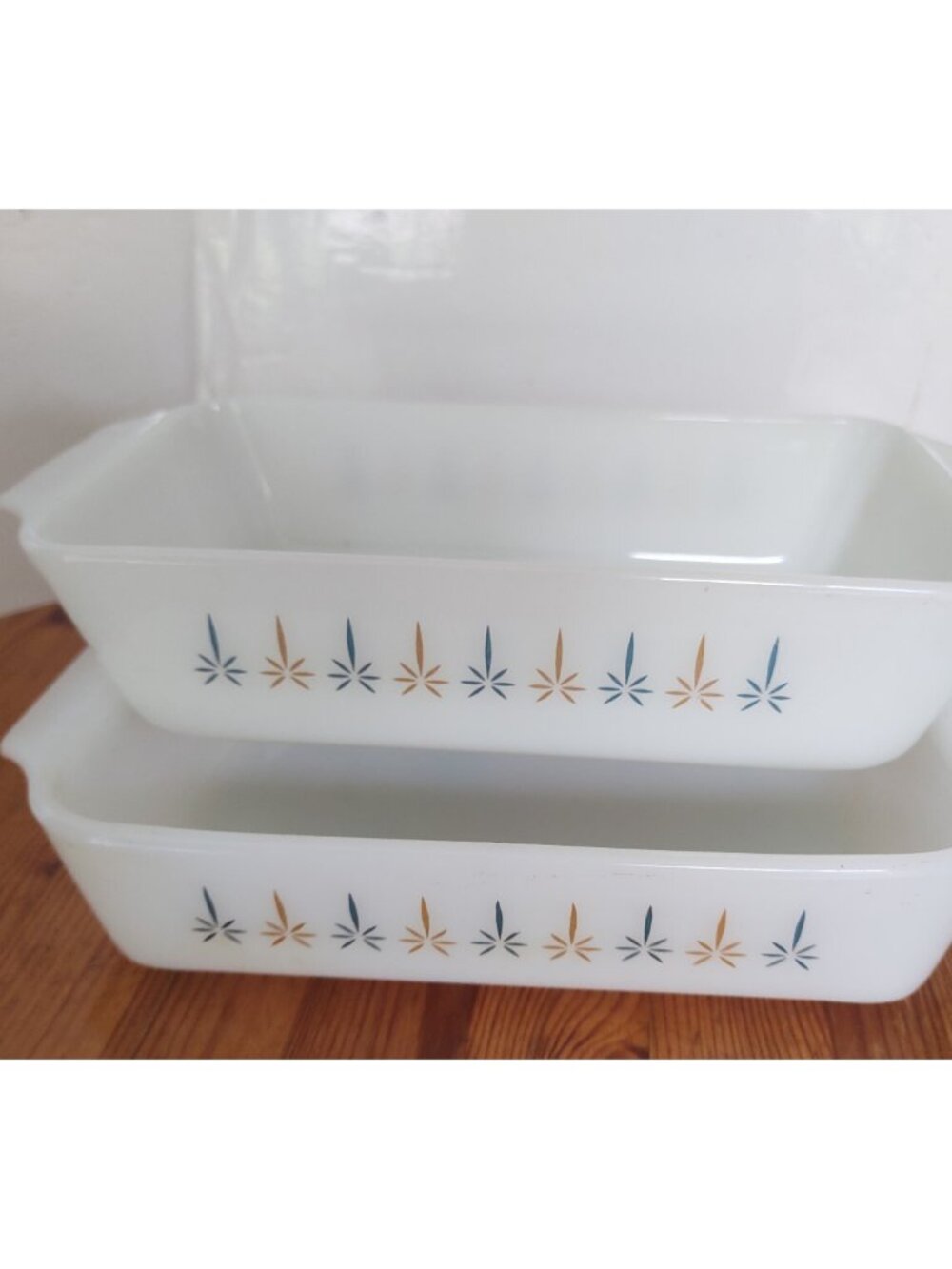 1960's Anchor Hocking Fire King Atomic Starburst Loaf Pan 441 & Casserole 435